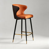 Luxury Leather Bar Stool with Curved Backrest—Bar Chair Stool Bistro Stool with Metal Base - StoolTopia
