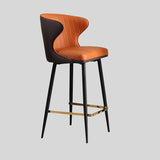 Luxury Leather Bar Stool with Curved Backrest—Bar Chair Stool Bistro Stool with Metal Base - StoolTopia