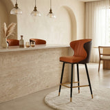 Luxury Leather Bar Stool with Curved Backrest—Bar Chair Stool Bistro Stool with Metal Base - StoolTopia