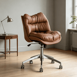 Luxury Leather Swivel Office Chair – Cushioned, Chrome Base, Adjustable - StoolTopia