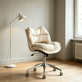Luxury Leather Swivel Office Chair – Cushioned, Chrome Base, Adjustable - StoolTopia