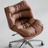 Luxury Leather Swivel Office Chair – Cushioned, Chrome Base, Adjustable - StoolTopia