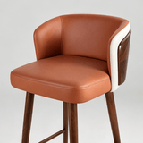 Luxury Walnut-Back Bar & Counter Stool – Microfiber Leather, Beech Wood Legs, 65/78 cm Seat Height - StoolTopia
