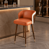 Luxury Walnut-Back Bar & Counter Stool – Microfiber Leather, Beech Wood Legs, 65/78 cm Seat Height - StoolTopia