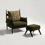 Mid - Century Accent Lounge Chair | Jacquard Fabric, Solid Rubber Wood, Optional Ottoman & Side Table - StoolTopia