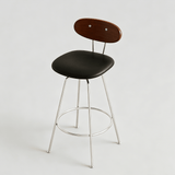 Mid-Century Minimalist Steel Frame Bar Stool with Wooden Backrest & Soft PU Seat - StoolTopia