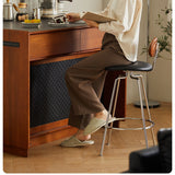 Mid - Century Minimalist Steel Frame Bar Stool with Wooden Backrest & Soft PU Seat - StoolTopia