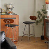 Mid - Century Minimalist Steel Frame Bar Stool with Wooden Backrest & Soft PU Seat - StoolTopia
