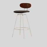 Mid - Century Minimalist Steel Frame Bar Stool with Wooden Backrest & Soft PU Seat - StoolTopia