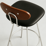 Mid-Century Minimalist Steel Frame Bar Stool with Wooden Backrest & Soft PU Seat - StoolTopia