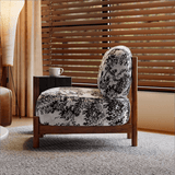 Mid - Century Modern Accent Chair with Carbon Steel Legs & Retro Jacquard Upholstery - StoolTopia
