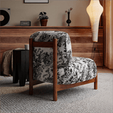 Mid - Century Modern Accent Chair with Carbon Steel Legs & Retro Jacquard Upholstery - StoolTopia