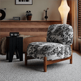 Mid - Century Modern Accent Chair with Carbon Steel Legs & Retro Jacquard Upholstery - StoolTopia