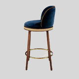 Mid - Century Modern Bar Chair Alma with Velvet, Walnut Wood and Brass - StoolTopia