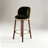 Mid-Century Modern Bar Chair Alma with Velvet, Walnut Wood and Brass - StoolTopia