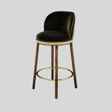 Mid - Century Modern Bar Chair Alma with Velvet, Walnut Wood and Brass - StoolTopia