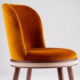 Mid-Century Modern Bar Chair Alma with Velvet, Walnut Wood and Brass - StoolTopia