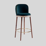 Mid - Century Modern Bar Chair Alma with Velvet, Walnut Wood and Brass - StoolTopia