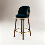 Mid-Century Modern Bar Chair Alma with Velvet, Walnut Wood and Brass - StoolTopia