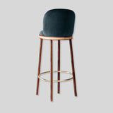 Mid - Century Modern Bar Chair Alma with Velvet, Walnut Wood and Brass - StoolTopia