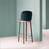 Mid - Century Modern Bar Chair Alma with Velvet, Walnut Wood and Brass - StoolTopia