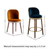 Mid-Century Modern Bar Chair Alma with Velvet, Walnut Wood and Brass - StoolTopia