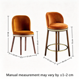 Alma dining chair and bar stool dimension diagram showing seat heights of 49 cm and 75 cm.
