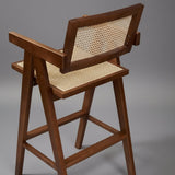 Mid - Century Modern Rattan and Wood Bar Stool with Armrests - StoolTopia