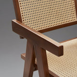 Mid - Century Modern Rattan and Wood Bar Stool with Armrests - StoolTopia