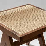 Mid-Century Modern Rattan and Wood Bar Stool with Armrests - StoolTopia