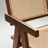 Mid-Century Modern Rattan and Wood Bar Stool with Armrests - StoolTopia