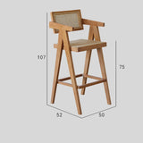 Mid - Century Modern Rattan and Wood Bar Stool with Armrests - StoolTopia