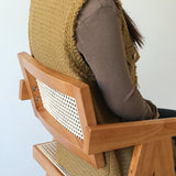 Mid - Century Modern Rattan and Wood Bar Stool with Armrests - StoolTopia
