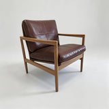 Mid-Century Modern Solid Wood Microfiber Leather Armchair - StoolTopia