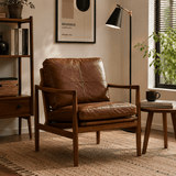 Mid-Century Modern Solid Wood Microfiber Leather Armchair - StoolTopia