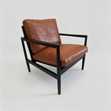 Mid-Century Modern Solid Wood Microfiber Leather Armchair - StoolTopia