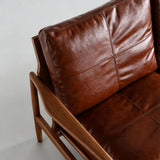 Mid-Century Solid Wood Leather Sofa - Premium Lounge Couch - StoolTopia
