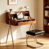 Mid-Century Solid Wood Vanity Desk with Leather Stool | Alice Vanity Table | STOOLTOPIA - StoolTopia