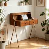 Mid-Century Solid Wood Vanity Desk with Leather Stool | Alice Vanity Table | STOOLTOPIA - StoolTopia