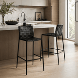 Minimalist Saddle-Leather Woven Bar Stool – Metal Frame, Hand-Crafted Weave, Ideal for Kitchen Islands & Modern Interiors - StoolTopia