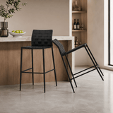 Minimalist Saddle-Leather Woven Bar Stool – Metal Frame, Hand-Crafted Weave, Ideal for Kitchen Islands & Modern Interiors - StoolTopia