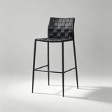 Minimalist Saddle-Leather Woven Bar Stool – Metal Frame, Hand-Crafted Weave, Ideal for Kitchen Islands & Modern Interiors - StoolTopia
