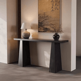 Minimalist Solid Wood Console Table – New Chinese Style in Black & Walnut - StoolTopia