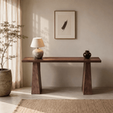 Minimalist Solid Wood Console Table – New Chinese Style in Black & Walnut - StoolTopia