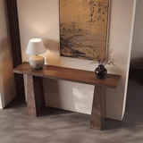 Minimalist Solid Wood Console Table – New Chinese Style in Black & Walnut - StoolTopia