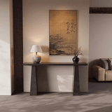 Minimalist Solid Wood Console Table – New Chinese Style in Black & Walnut - StoolTopia