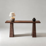 Minimalist Solid Wood Console Table – New Chinese Style in Black & Walnut - StoolTopia