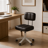 Modern Adjustable Vanity Chair with Backrest – Compact Swivel Makeup & Nail Stool, PU Leather, 360° Rotation, Ergonomic Design - StoolTopia