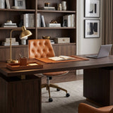 Button-Tufted Leather Swivel Office Chair | Wood Shell & Gold or Silver Base