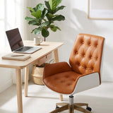 Button-Tufted Leather Swivel Office Chair | Wood Shell & Gold or Silver Base